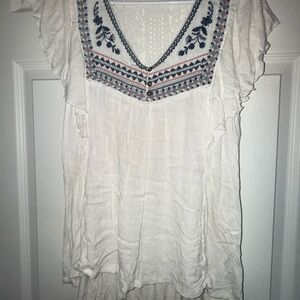 Artesia Embroidered White Ruffle Sleeve Top Sz L